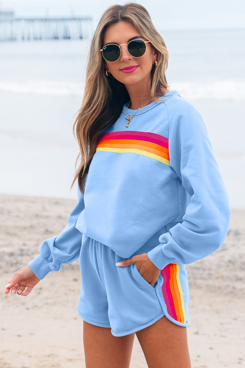 Colorblock Stripe Pullover and Shorts Set
