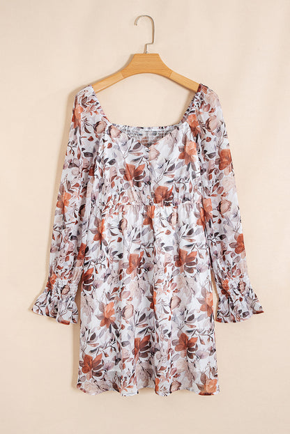 Floral Sweetheart Neck Long Sleeve Mini Dress