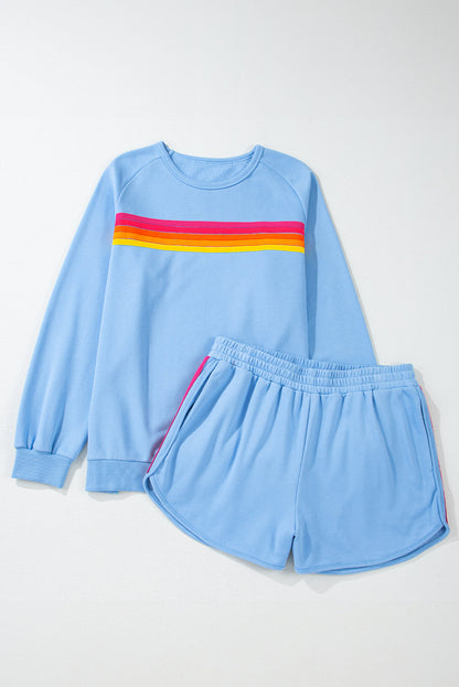 Colorblock Stripe Pullover and Shorts Set