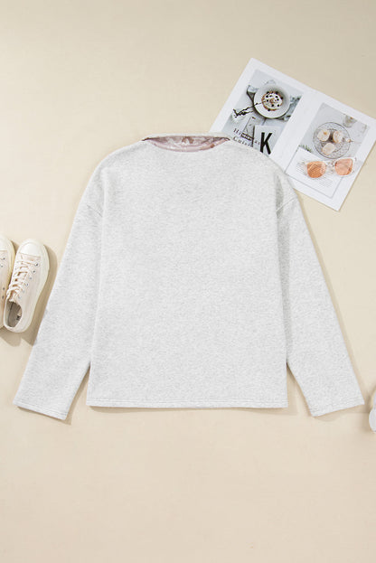 Plus Size Camo Patchwork Zipped Collar Pullover Sweatshirt