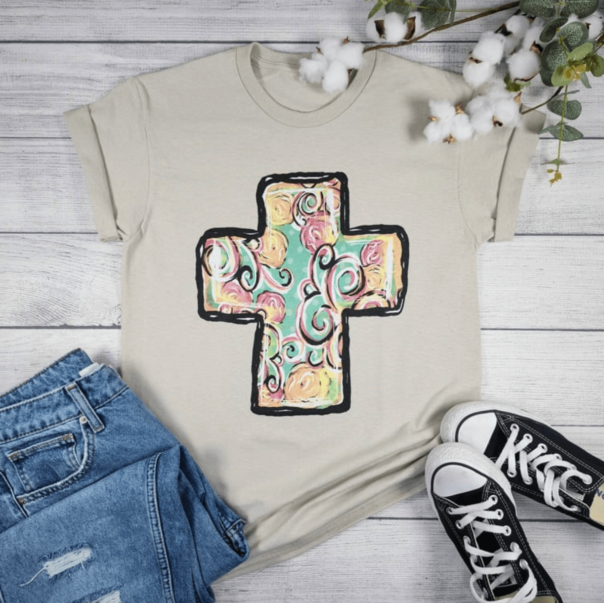 Floral Cross Graphic Tee