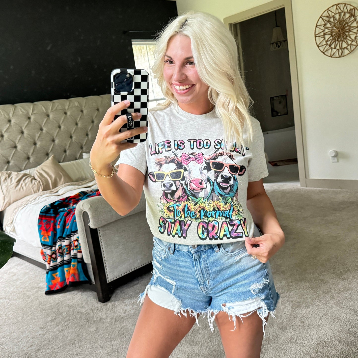 Life Is Too Short TieDye Cows Graphic Tee