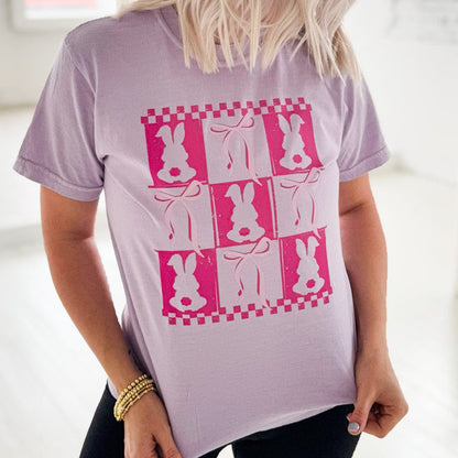 Pink Checker Rabbit & Bows Graphic Tee