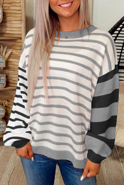 Orange Striped Colorblock Pullover Sweater