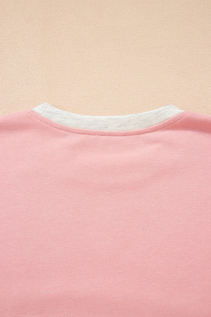 Light Pink 2pcs Color Block Pullover Loose Pant Set