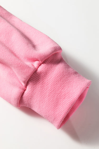 Sachet Pink Contrast Striped Patchwork Zip Collar Pullover Sweatshirt