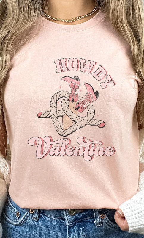 Howdy Valentine Cowboy Boots Graphic Tee - Aaria Tees Aaria Tees