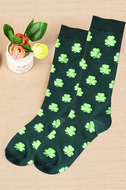 Dark Green St Patricks Clover Print Tube Socks - Aaria Tees