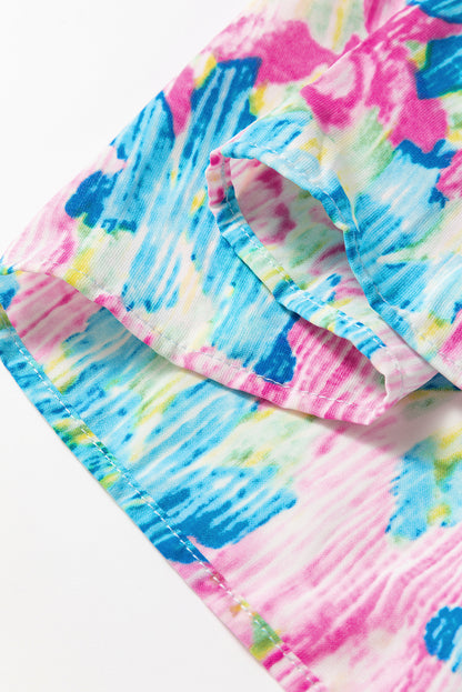 Sky Blue Floral Allover Print Shirred Square Neck Plus Size Maxi Dress - Aaria Tees