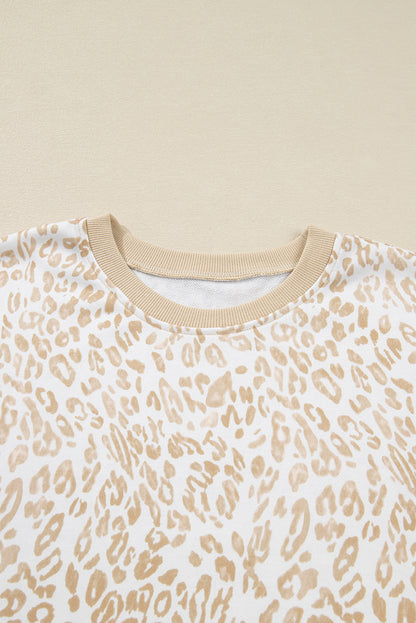 Khaki Plus Size Ruffled Arm Leopard Sweatshirt
