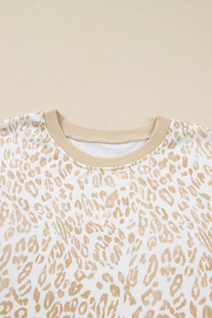 Plus Size Leopard Ruffle Long Sleeve Sweatshirt