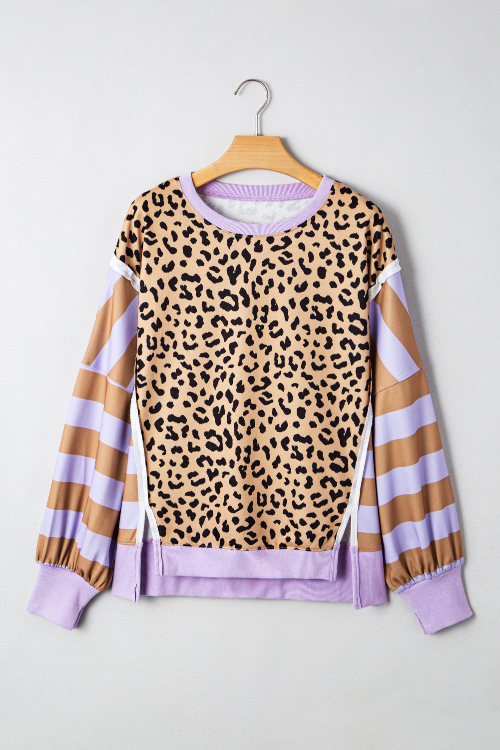 Leopard Stripe Colorblock Patchwork Sweatshirt