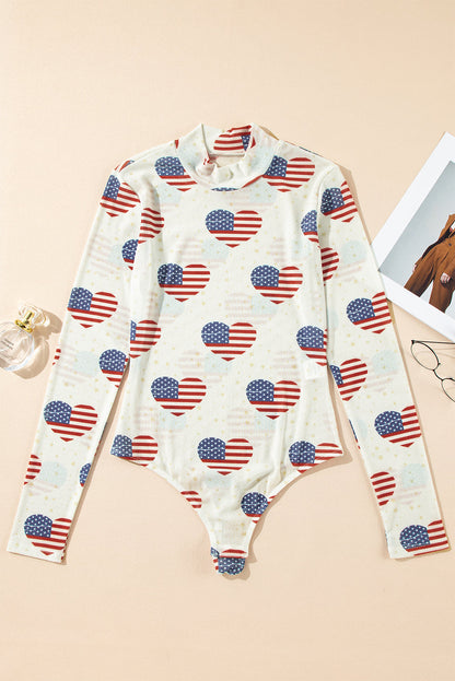 Americana Heart Mesh Long Sleeve Bodysuit