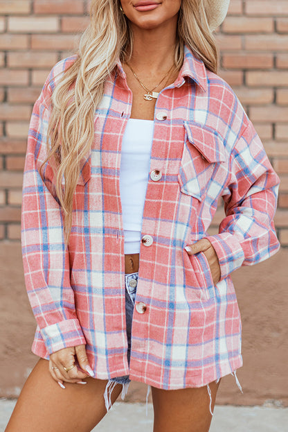 Natalie Plaid Button Up Shacket - Aaria Tees