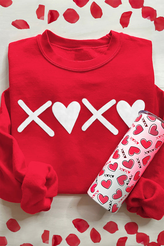 Red Puff XOXO Print Valentines Heart Sweatshirt - Aaria Tees