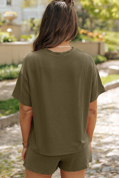 Solid Corded Short Sleeve Tee and Shorts Set