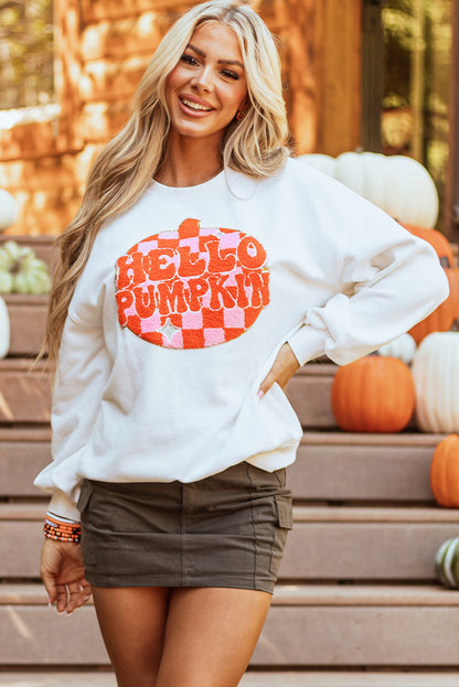 Halloween Pumpkin Terry Patched Pullover Sweatshirt