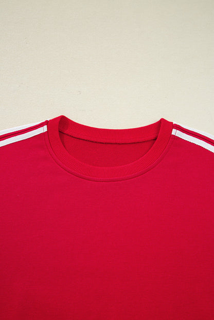 Oatmeal Varsity Striped Detail Cropped Pullover Wide Leg Pants 2pcs Outfit