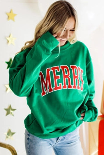 Bright Green MERRY Graphic Pullover Sweatshirt - Aaria Tees