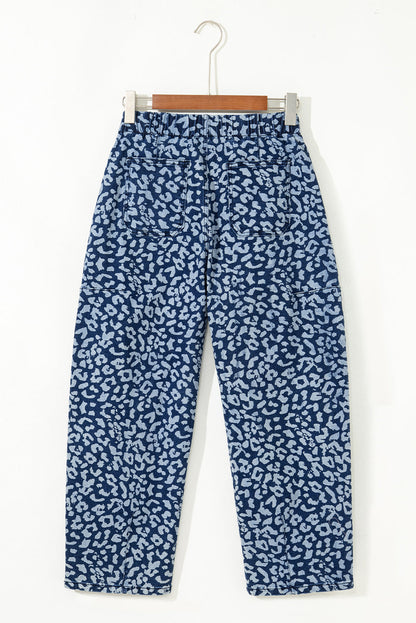 Leopard Drawstring Elastic Waist Pocketed Jeans