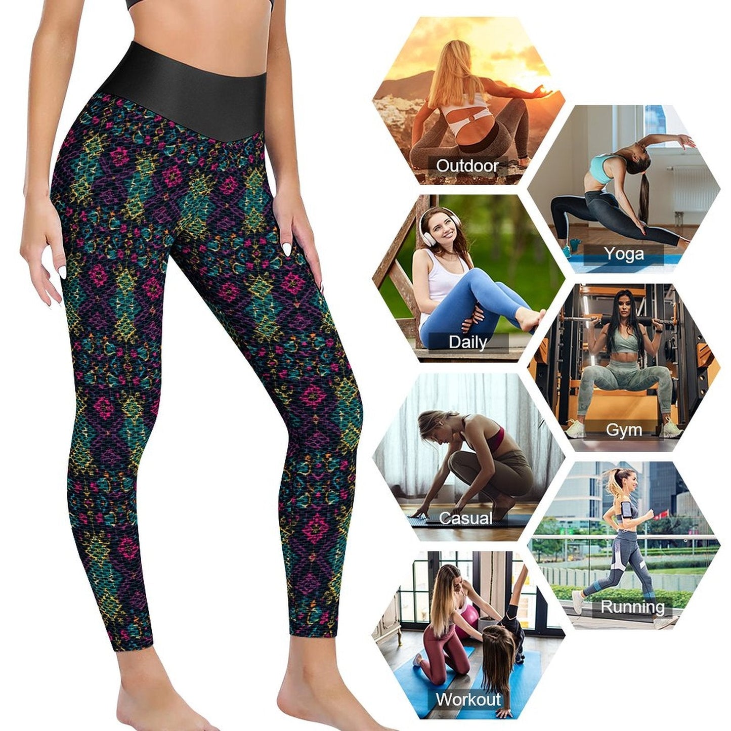 Munsieur Design Custom Printed Honeycomb Textured Yoga Leggings for Women