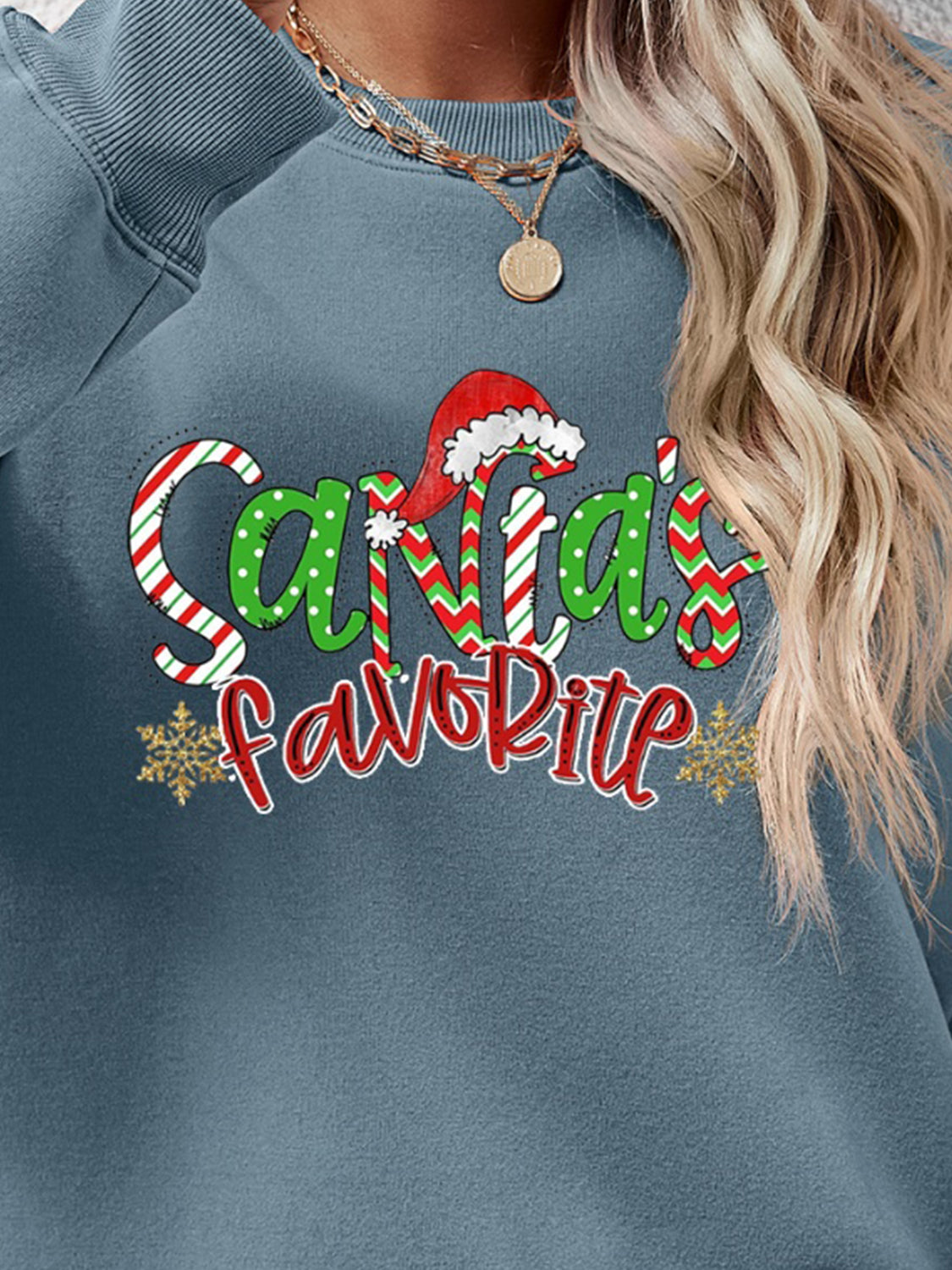 Letter Graphic Round Neck Long Sleeve Sweatshirt - Aaria Tees