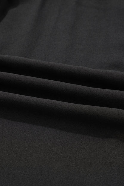 Black Plus Size Notched Neck Leopard Trim Flounce Long Sleeve Shift Dress