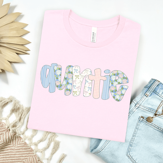 Floral & Bows Auntie Bubble Letters Graphic Tee