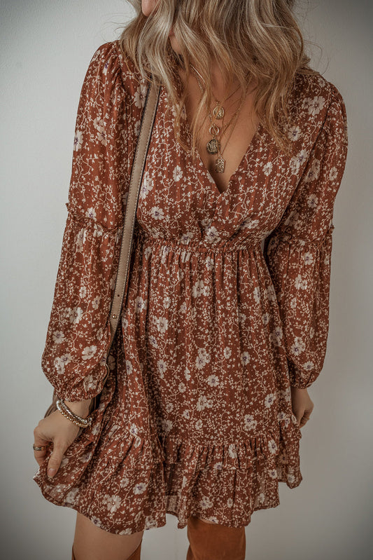 Ashley Boho Floral Puff Sleeve Mini Dress - Aaria Tees