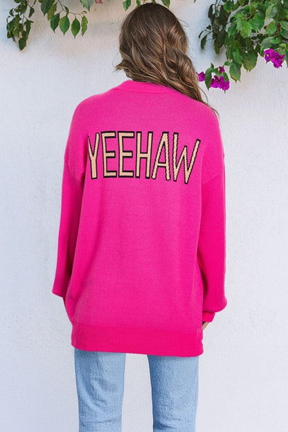 Rose Red YEEHAW Cowboy Hat Drop Shoulder Oversized Sweater Aaria Tees