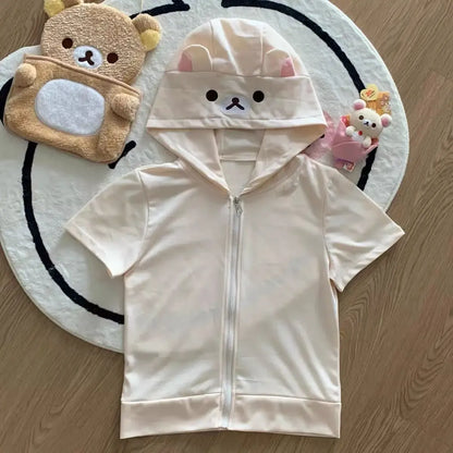 Kawaii Bear Hoodie - Harajuku Y2K Zipper Sweatshirt for Women