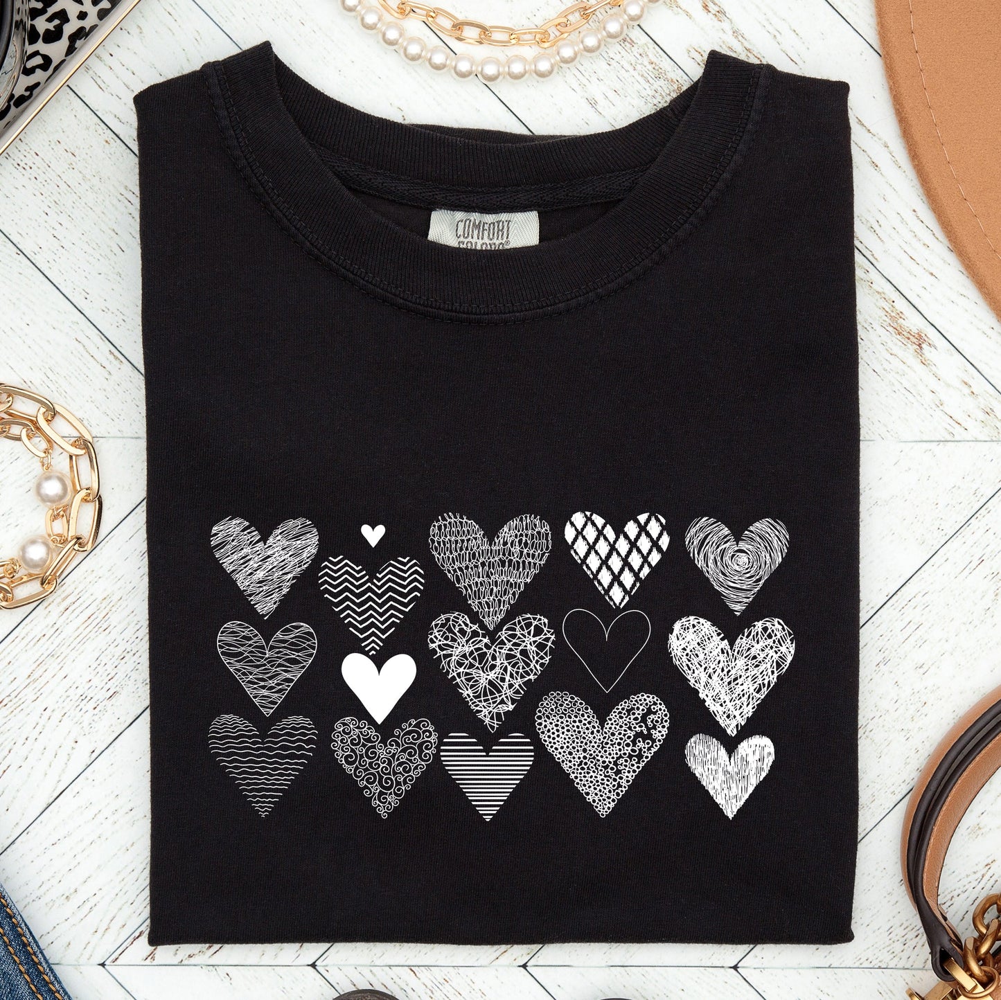 Heart Doodles, Comfort Colors Tshirt, Valentine's Day