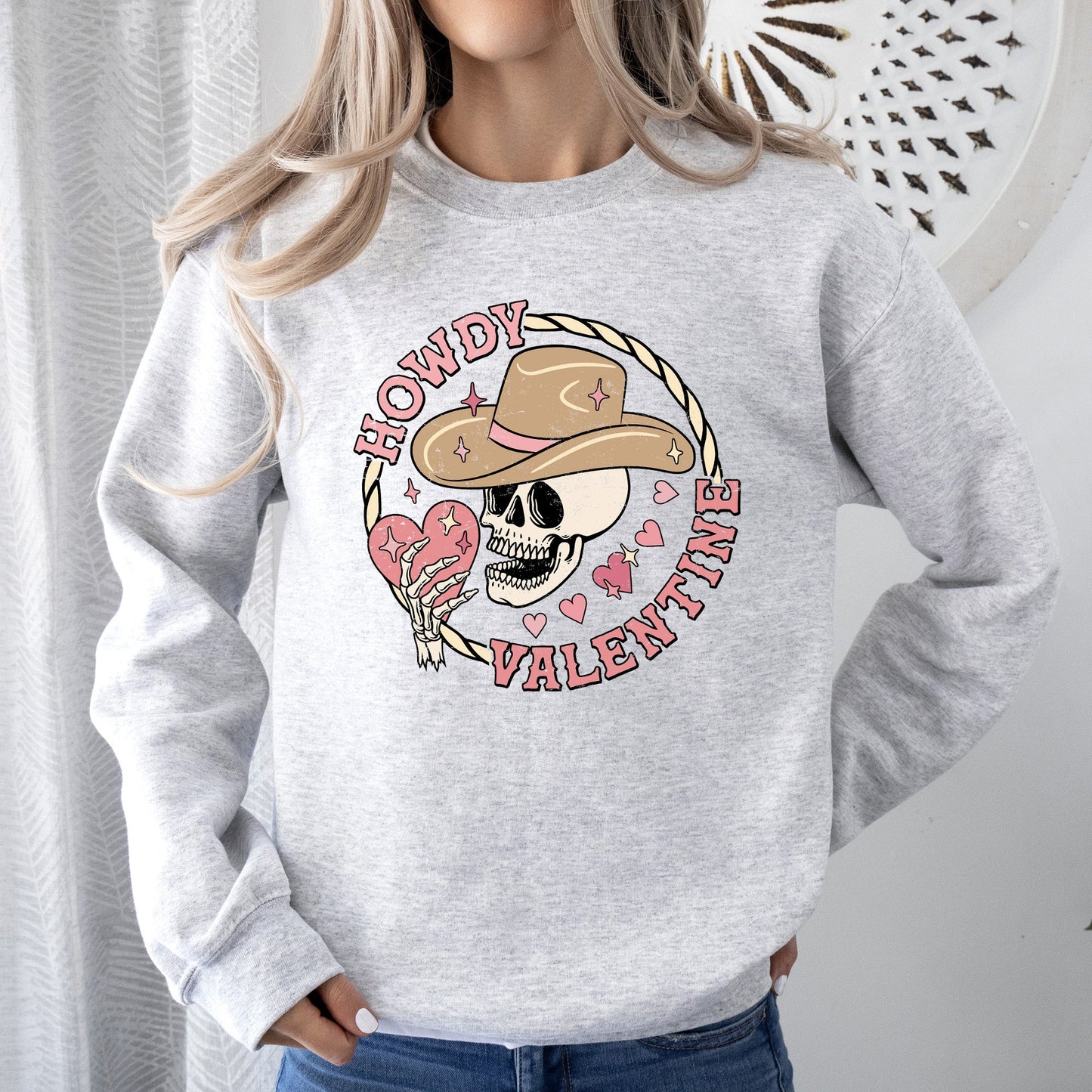 Howdy Valentine, Skeleton Cowboy, Western, Country, Sweatshirt, Valentine's Day