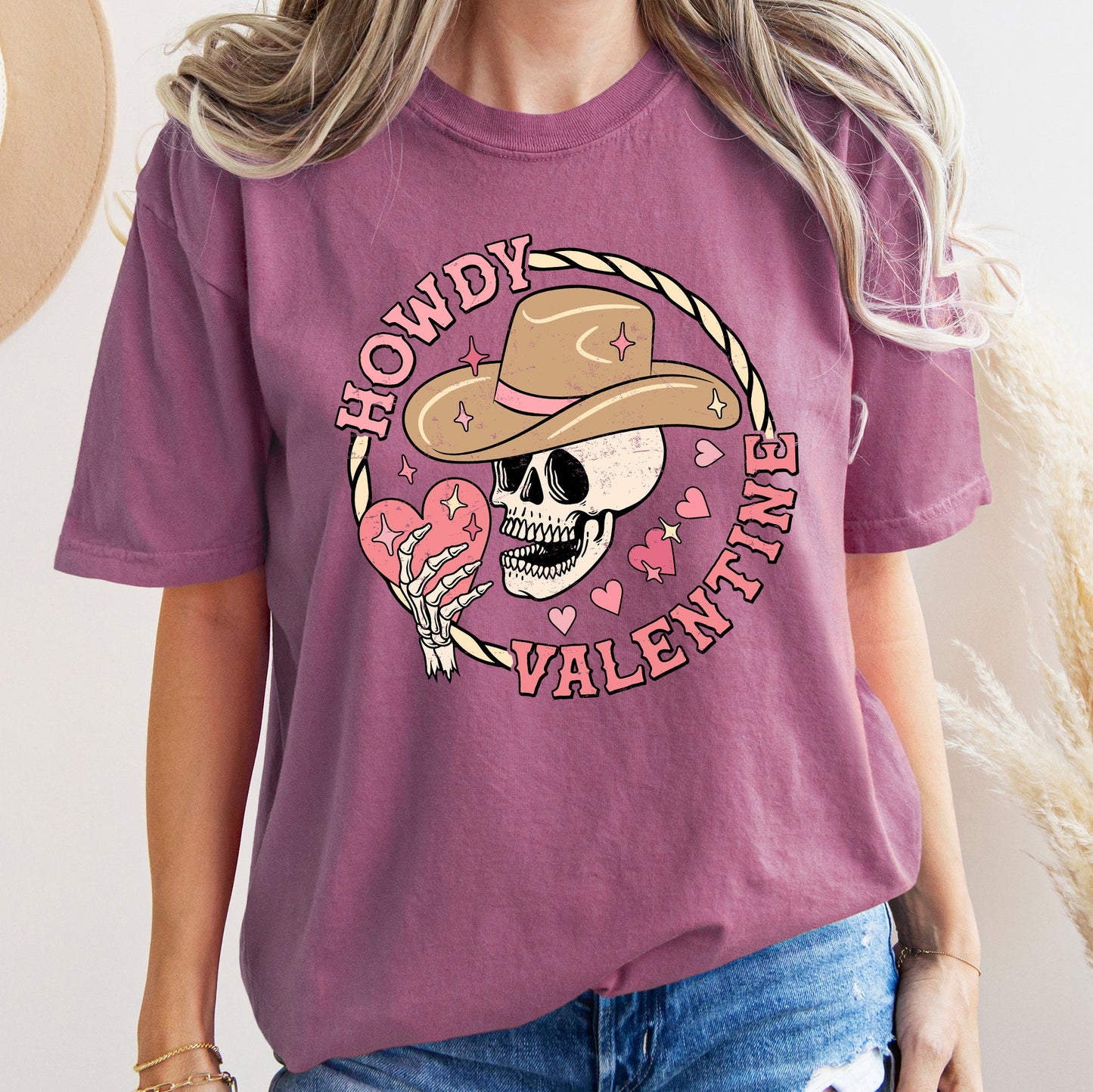 Howdy Valentine, Skeleton Cowboy, Western, Country, Comfort Colors Tshirt, Valentine's Day