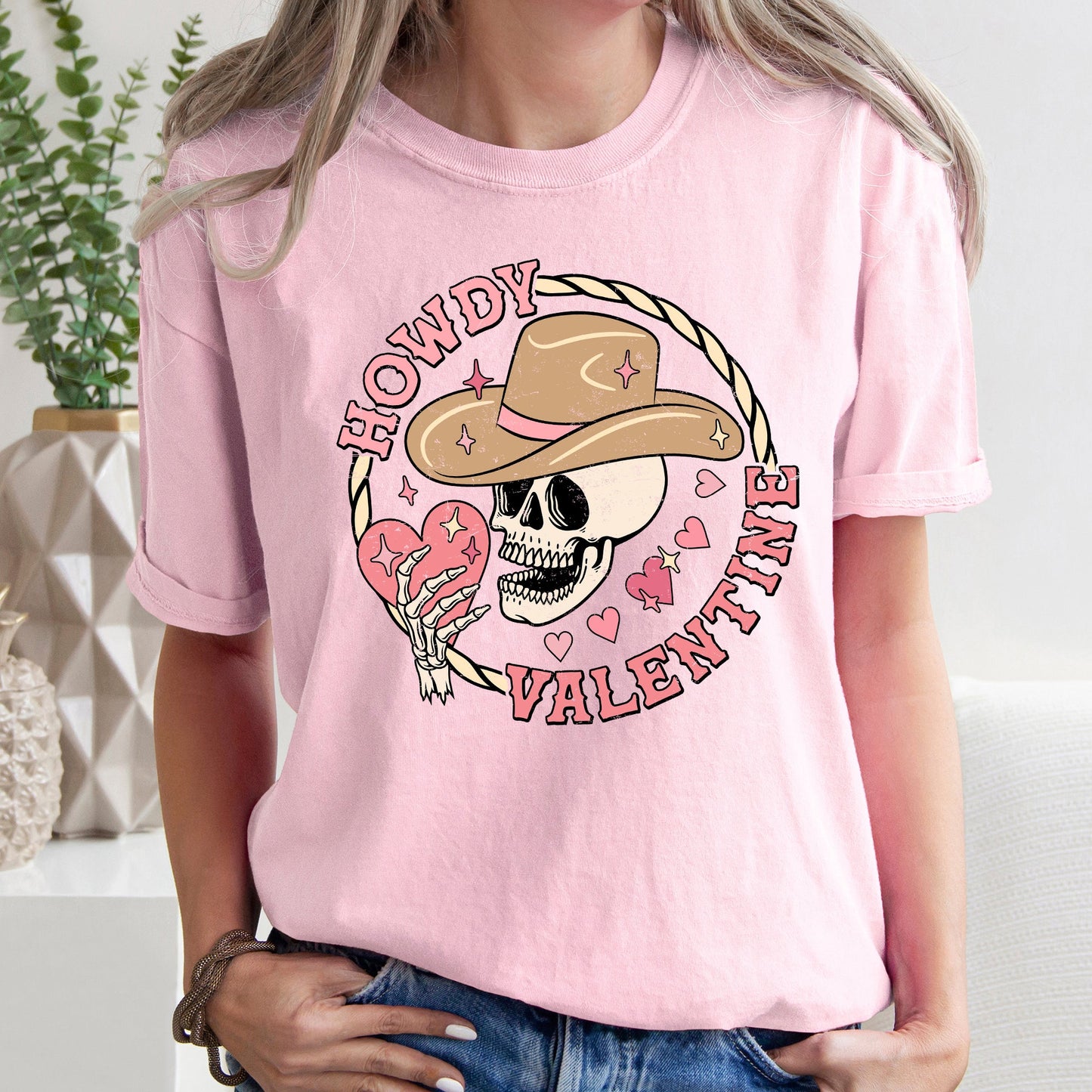 Howdy Valentine, Skeleton Cowboy, Western, Country, Comfort Colors Tshirt, Valentine's Day