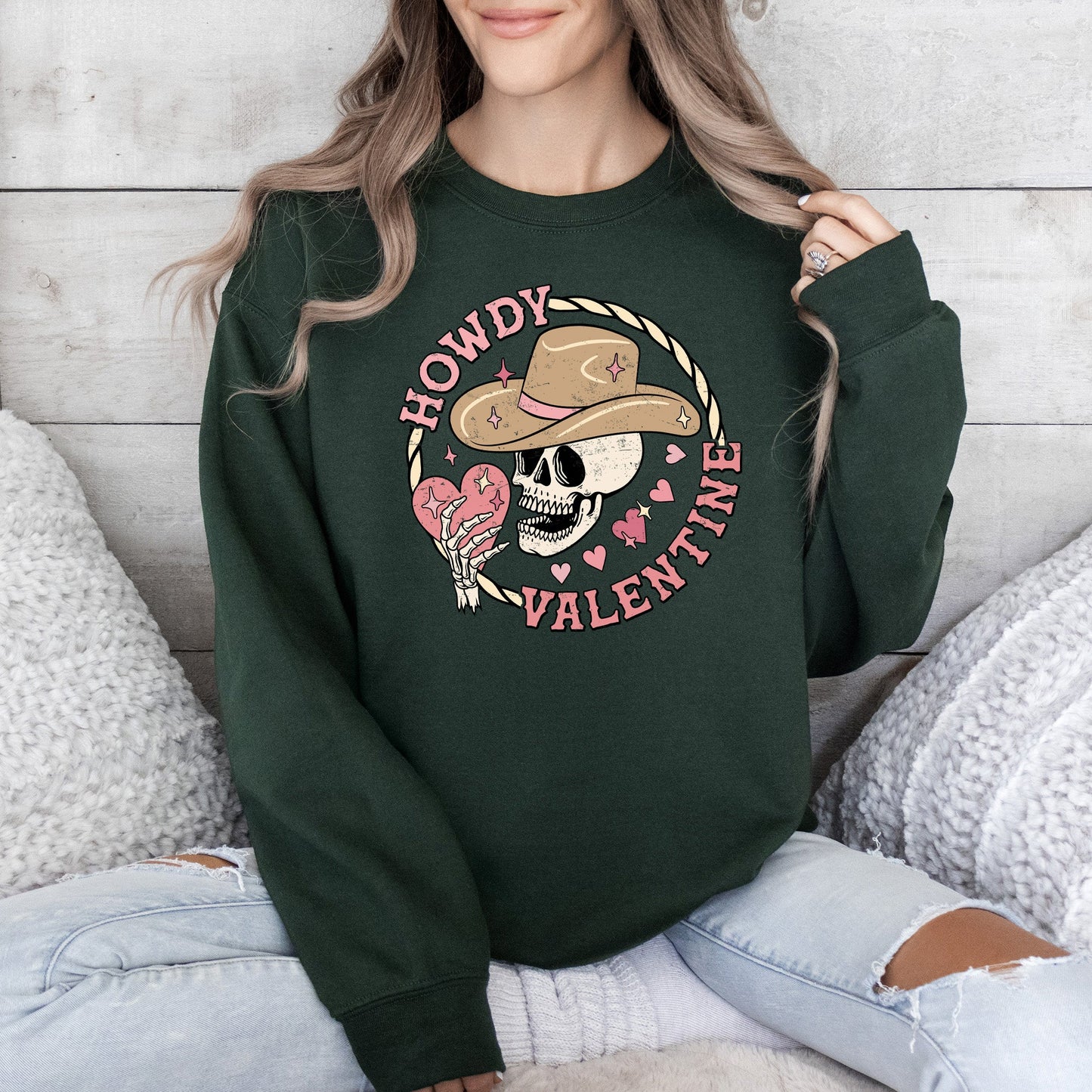Howdy Valentine, Skeleton Cowboy, Western, Country, Sweatshirt, Valentine's Day