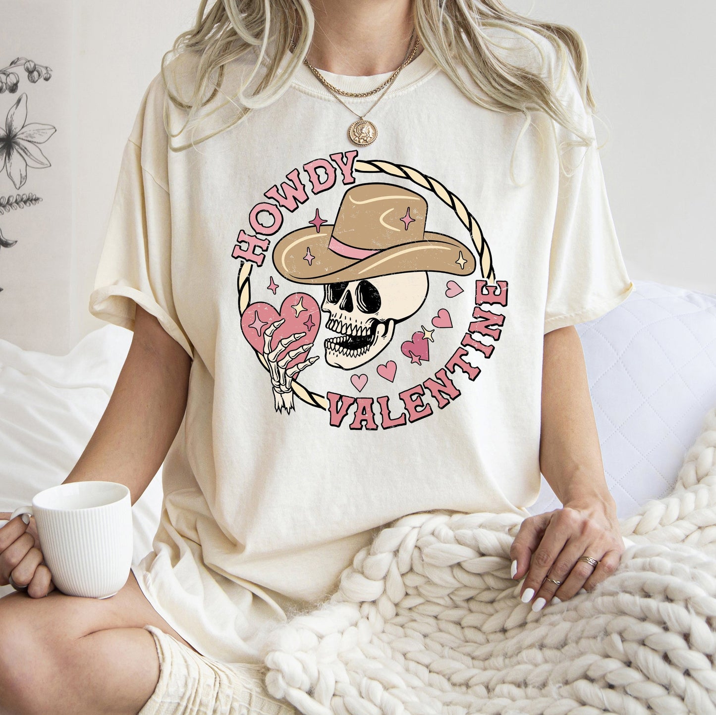 Howdy Valentine, Skeleton Cowboy, Western, Country, Comfort Colors Tshirt, Valentine's Day