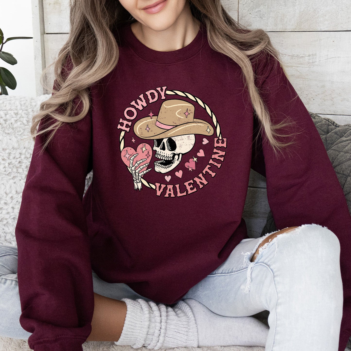 Howdy Valentine, Skeleton Cowboy, Western, Country, Sweatshirt, Valentine's Day