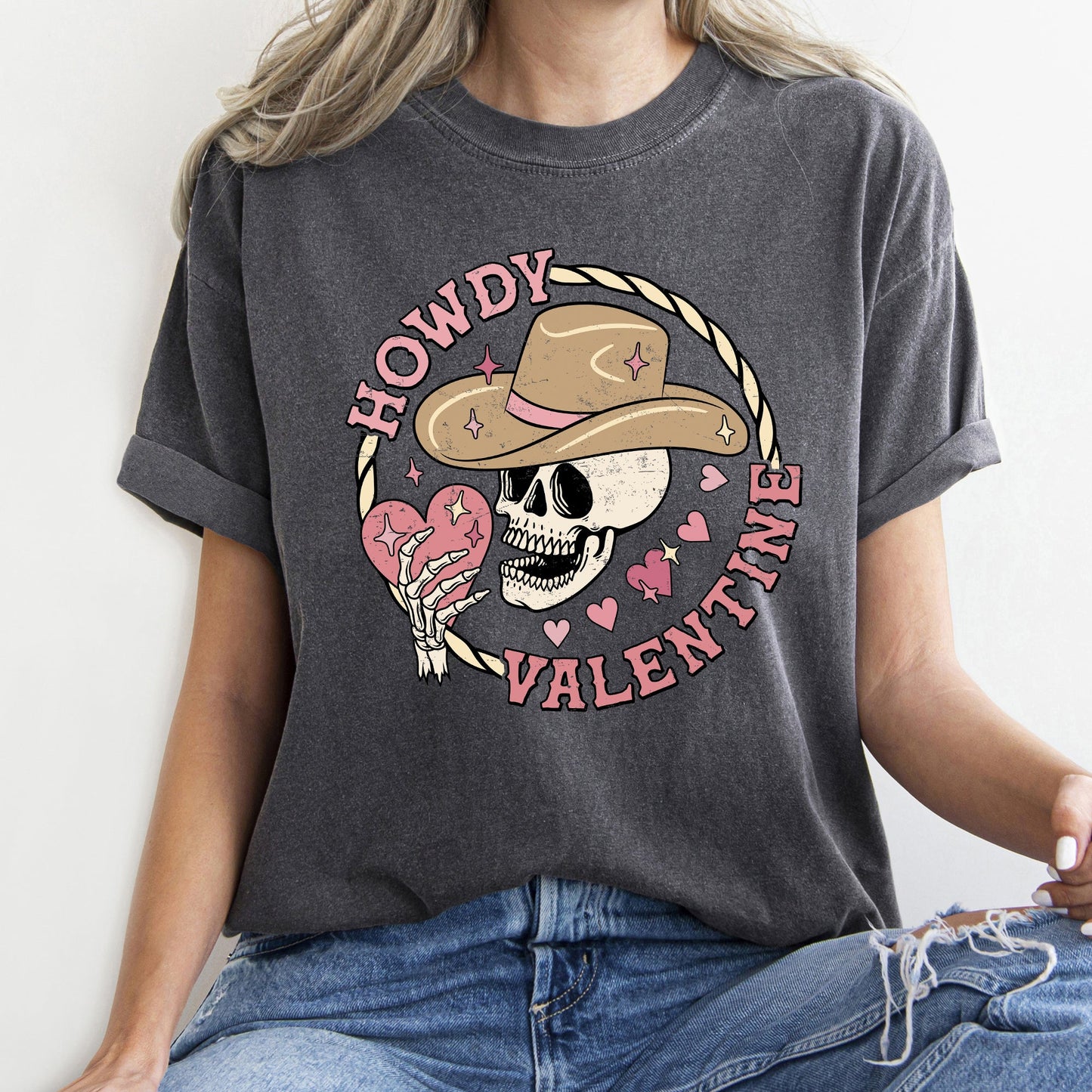 Howdy Valentine, Skeleton Cowboy, Western, Country, Comfort Colors Tshirt, Valentine's Day