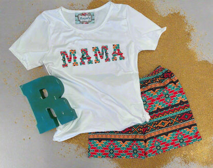 Cowgirl Mama Short Set – Aztec Print Biker Shorts & Western Graphic Tee | Western Mom Outfit, Southwestern Lounge Set, Boho Biker Shorts