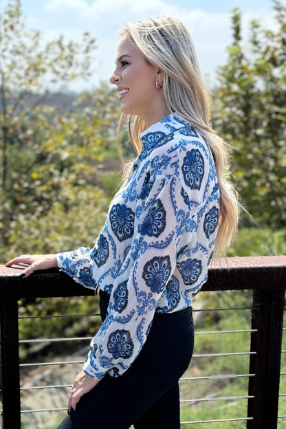 Mila Pattern Button Top - Aaria Tees