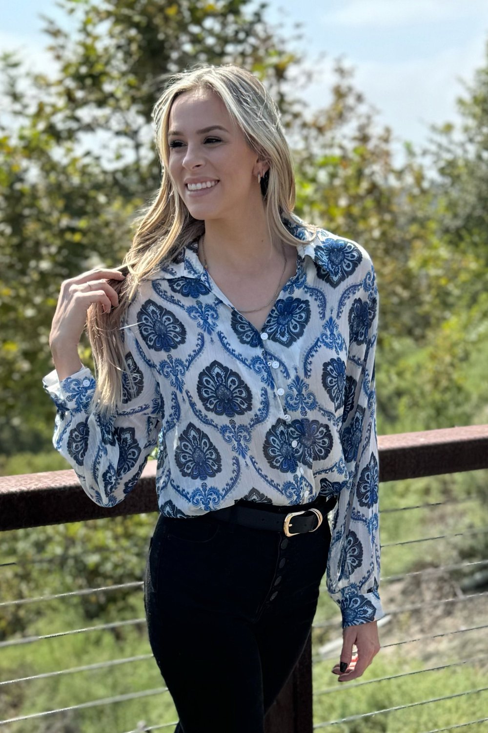 Mila Pattern Button Top - Aaria Tees