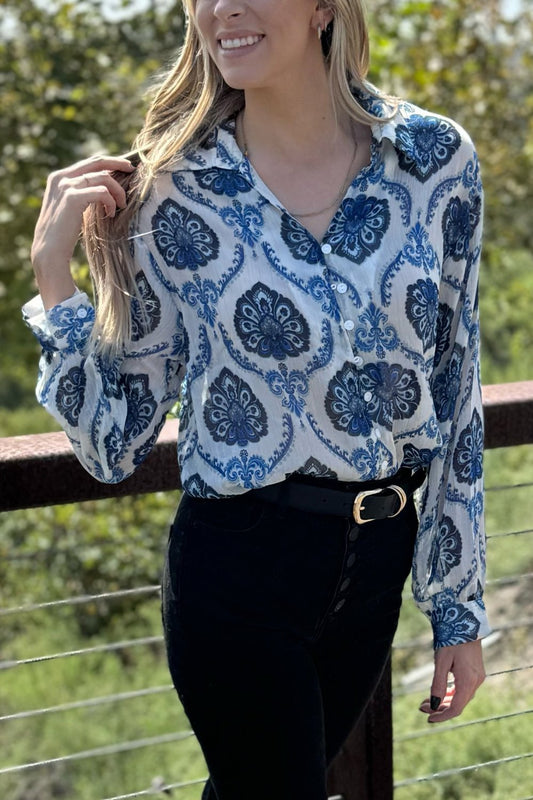 Mila Pattern Button Top - Aaria Tees Aaria Tees