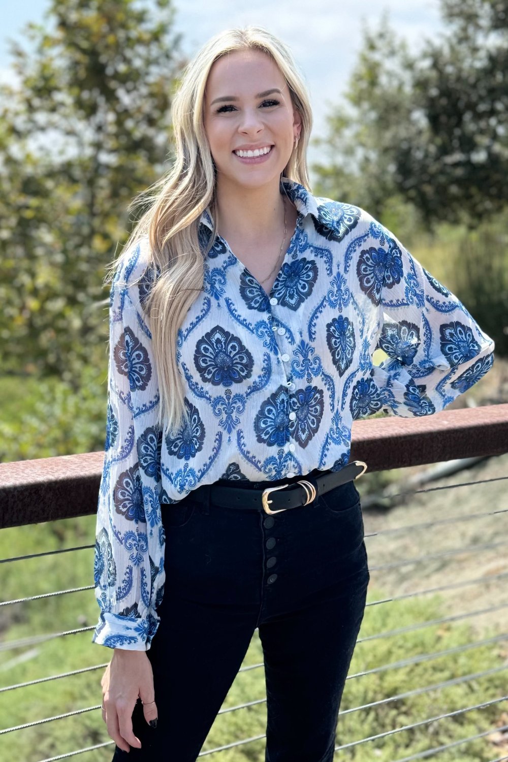 Mila Pattern Button Top - Aaria Tees