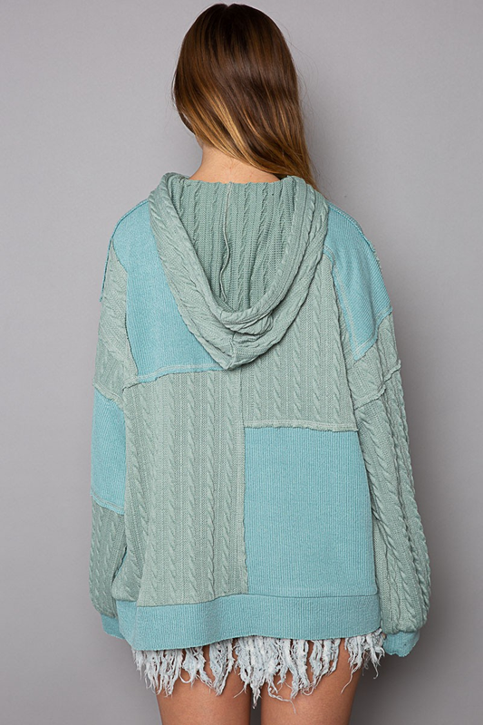 Balloon Sleeve Cut Sew Sweater Knit Top in Jade Green Aaria Tees