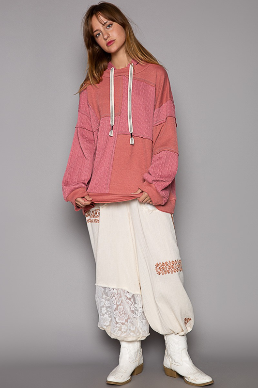 Balloon Sleeve Cut Sew Sweater Knit Top in Mauve Aaria Tees