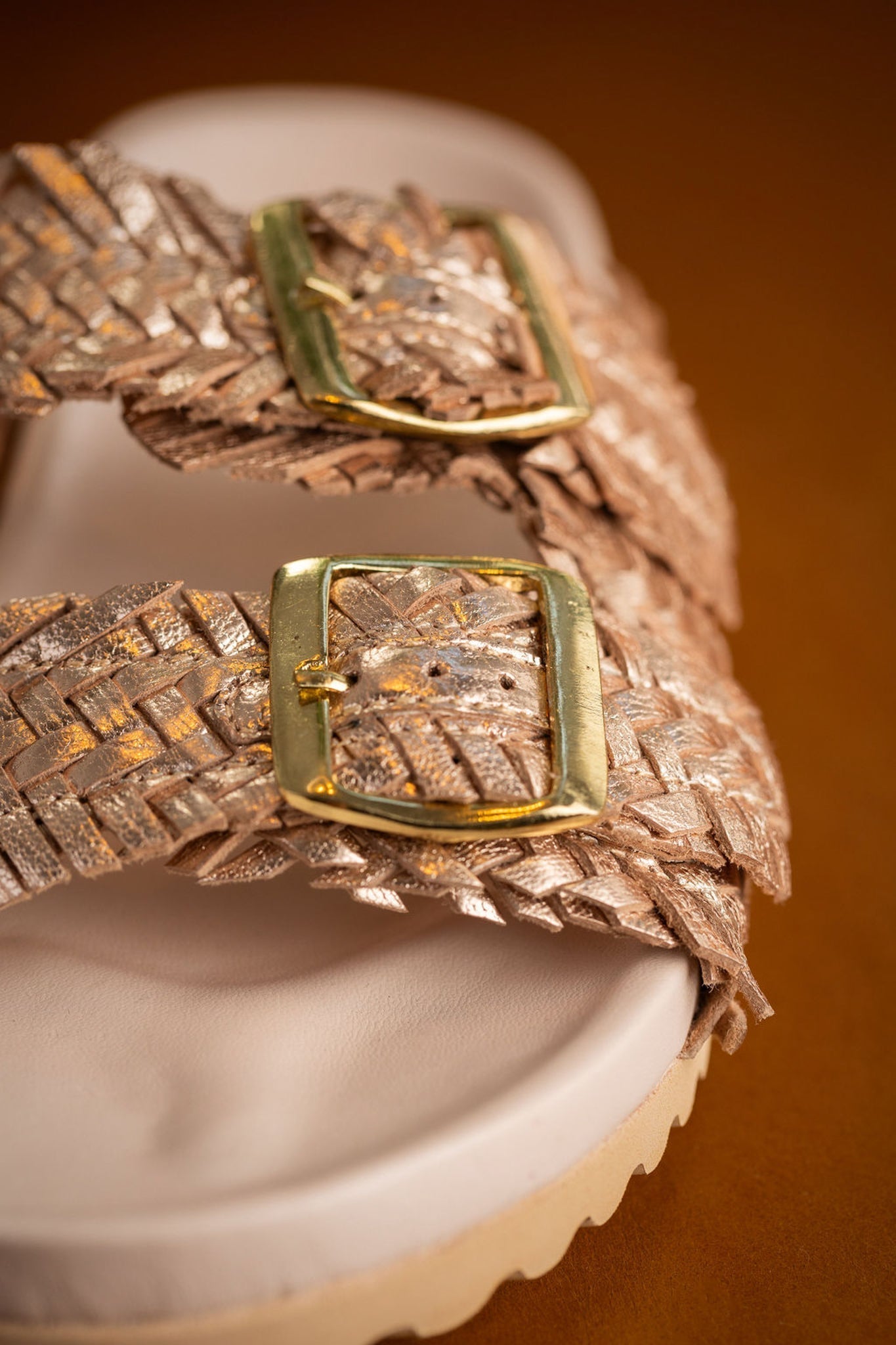 Intertwine Dual Woven Strap Slide in Champagne (Online Exclusive)