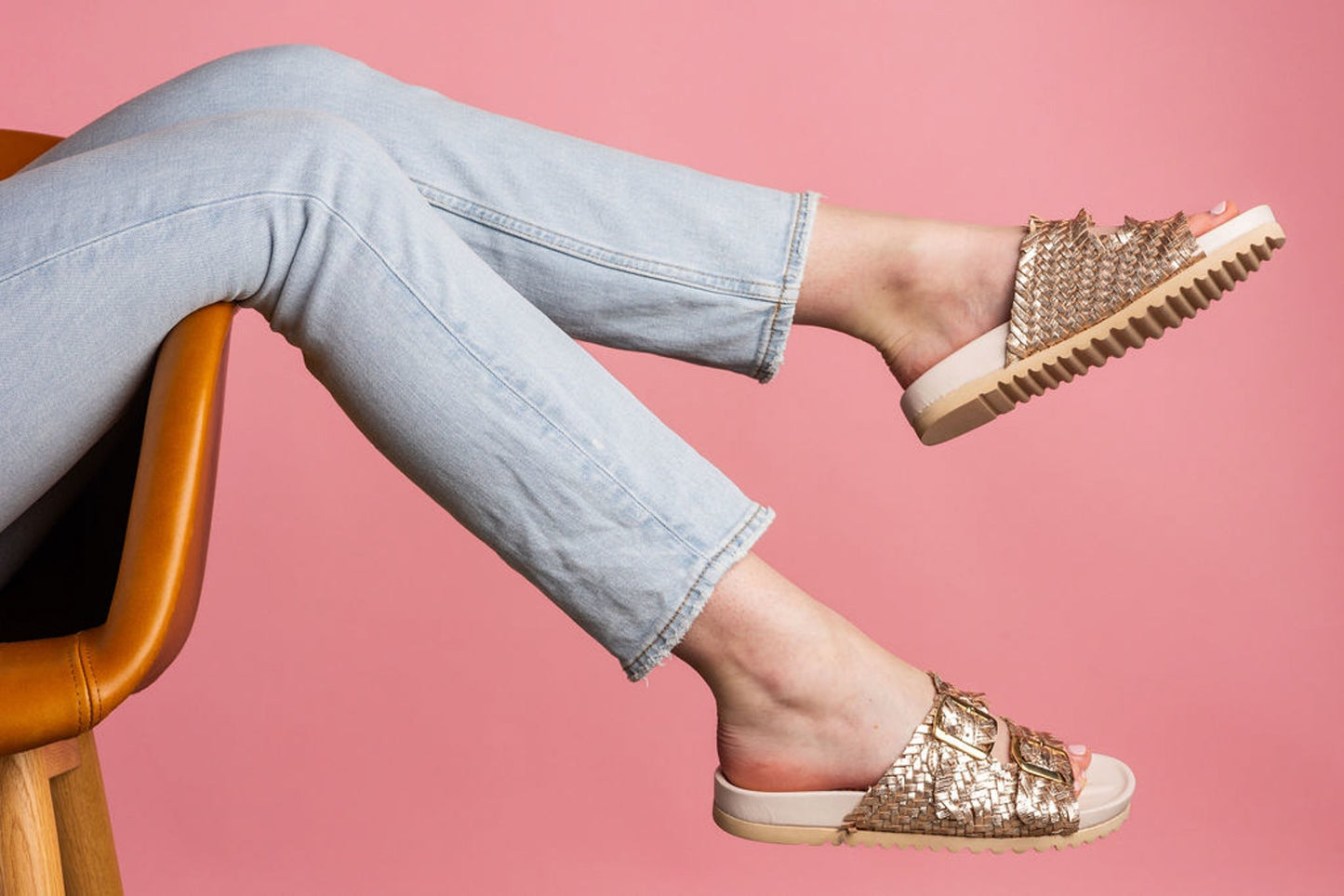 Intertwine Dual Woven Strap Slide in Champagne (Online Exclusive)