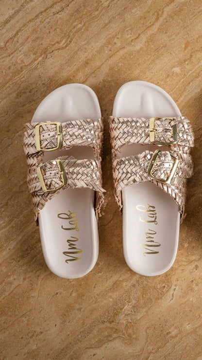Intertwine Dual Woven Strap Slide in Champagne (Online Exclusive)