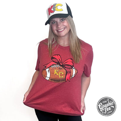 KC Football Bow Heather Cardinal Short Sleeve Crewneck Tee